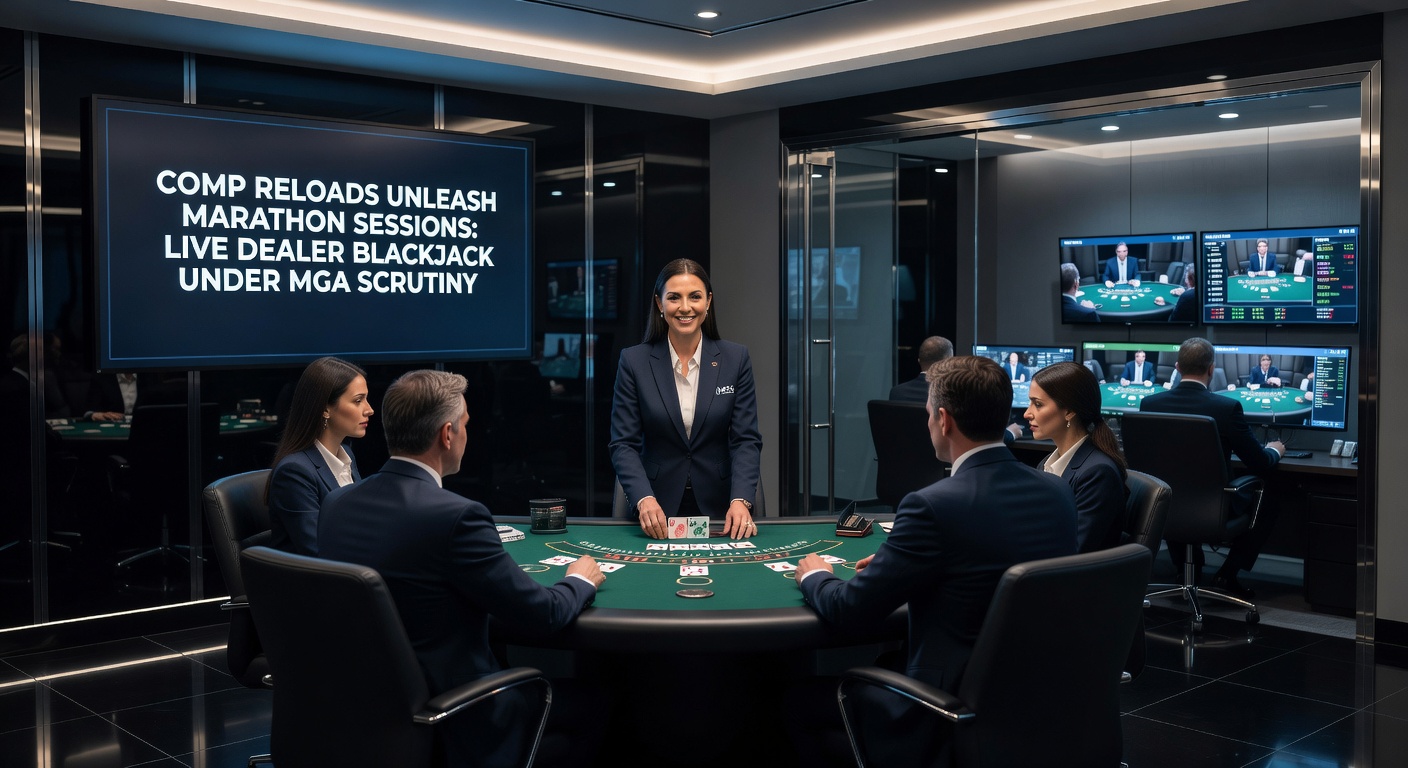 Detaillierter Blick auf ein MGA-zertifiziertes Dashboard mit Comp-Reload-Tracking während einer Live-Blackjack-Marathon-Session