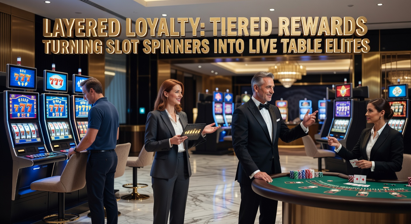 Ein Slot-Spieler steigt durch ein Treueprogramm in höhere VIP-Stufen auf und erreicht Live-Tisch-Spiele mit echten Dealern