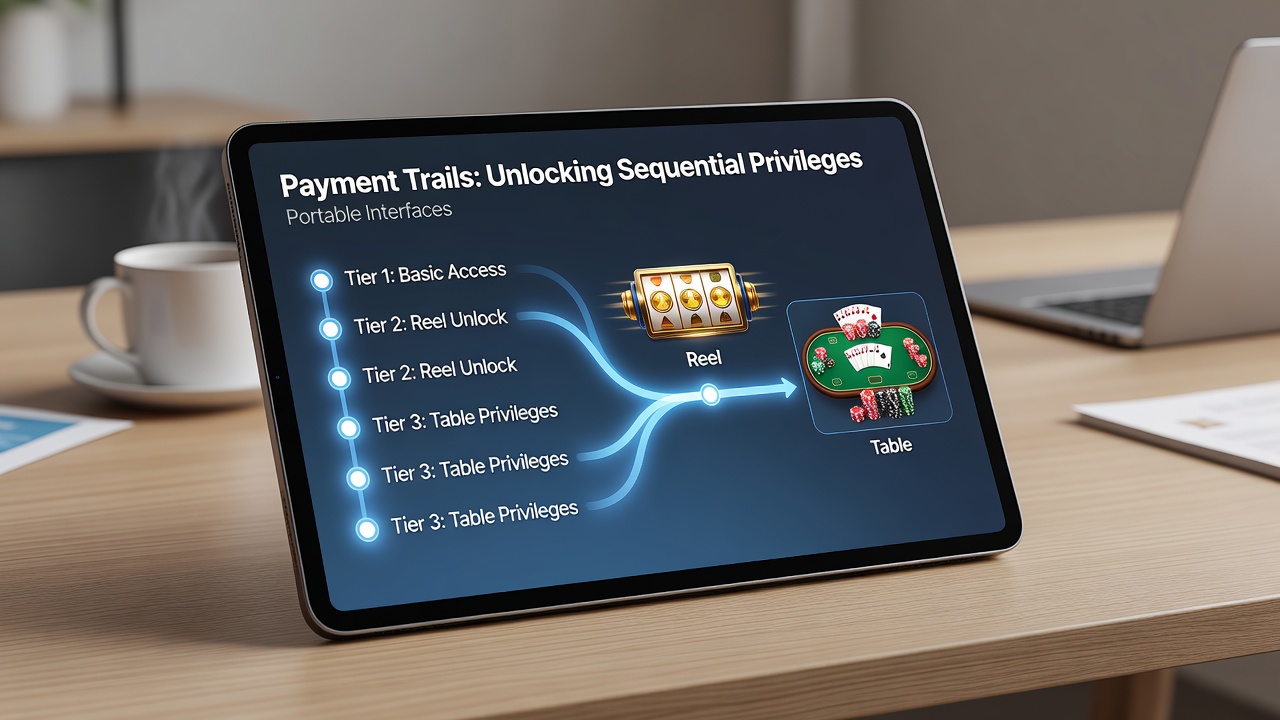 Mobile App-Oberfläche zeigt gestaffelte Privilegien nach Zahlungsverläufen für Slots und Live-Tische
